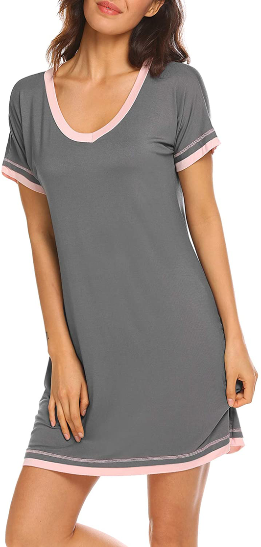 Ekouaer Nightgowns for Womens Short Sleeve Nightdress V Neck Nightshirt Comfy Sleep Shirt S-XXL Apparel & Accessories > Clothing > Sleepwear & Loungewear > Nightgowns Kylie Max   