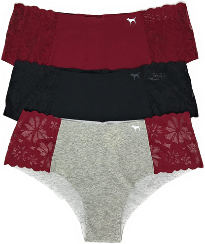 Victoria'S Secret Pink Cheekster Panty Set of 3  Victoria's Secret No Show Cranberry / Black / Gray Cranberry Large 