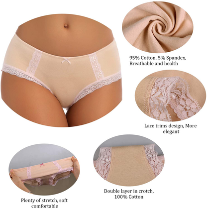 VEENXTHA Womens Underwear Panties Cotton Brief Lace Breathable Stretch Medium Waist Pack of 5 Apparel & Accessories > Clothing > Underwear & Socks > Underwear VEENXTHA   