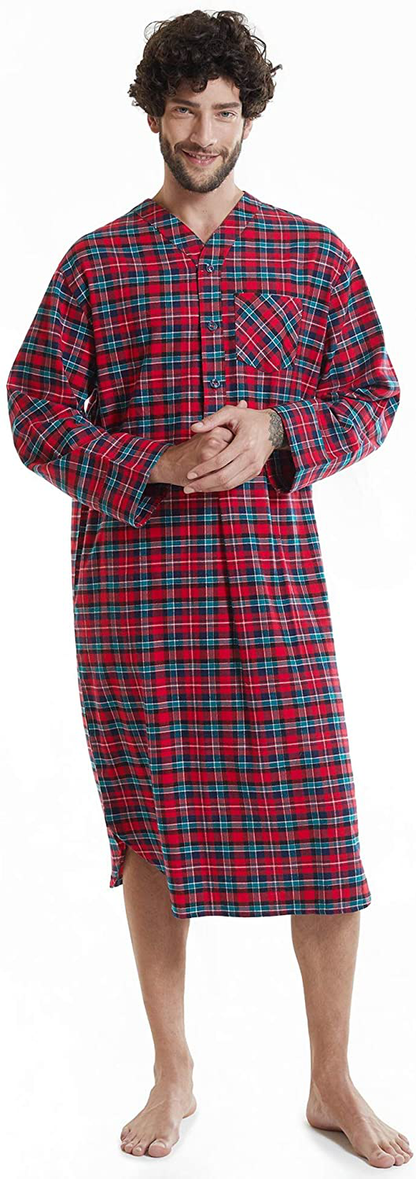 SIORO Men'S Flannel Nightshirt Plaid Cotton Nightwear Loose Pajama Sleep Shirt Apparel & Accessories > Clothing > Sleepwear & Loungewear > Nightgowns Kylie Max   