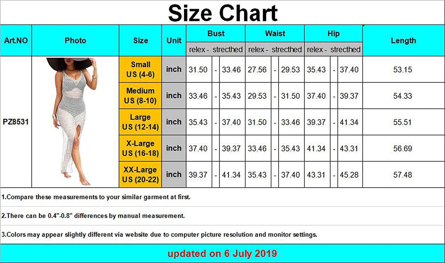 Perzeal Women'S Sexy Sleeveless Swimsuit Cover Ups Sheer Crochet plus Size Beach Bikini See through Swimwear Maxi Dresses Apparel & Accessories > Clothing > Swimwear Kylie Max   