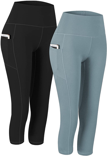 Fengbay 2 Pack High Waist Yoga Pants, Pocket Yoga Pants Tummy Control Workout Running 4 Way Stretch Yoga Leggings Apparel & Accessories > Clothing > Activewear Fengbay Capris Black & Fenmo Blue Medium 