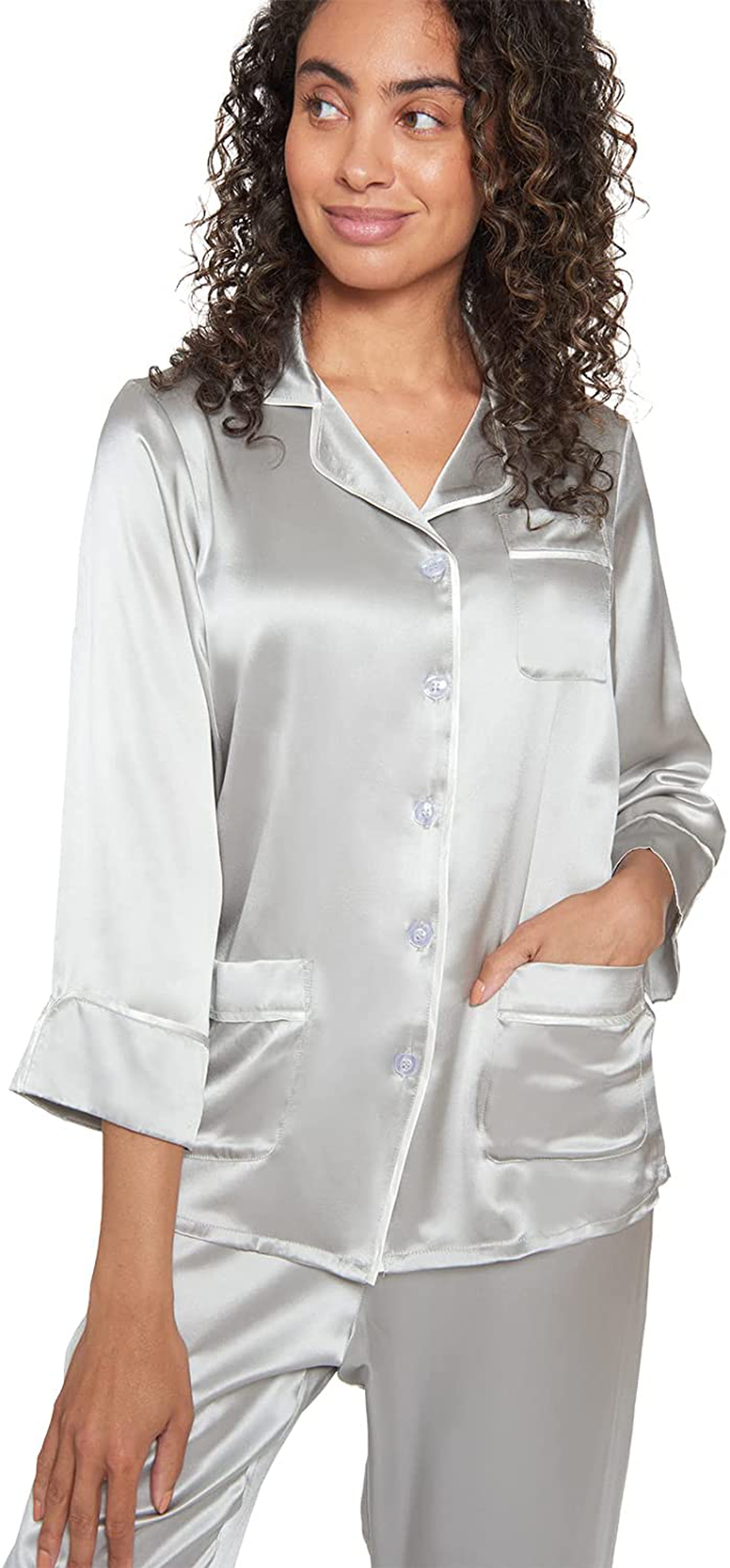 MYK 100% Mulberry Silk Classic Two Piece Pajama Set Button down Long Length for Women Apparel & Accessories > Clothing > Sleepwear & Loungewear > Pajamas Kylie Max   