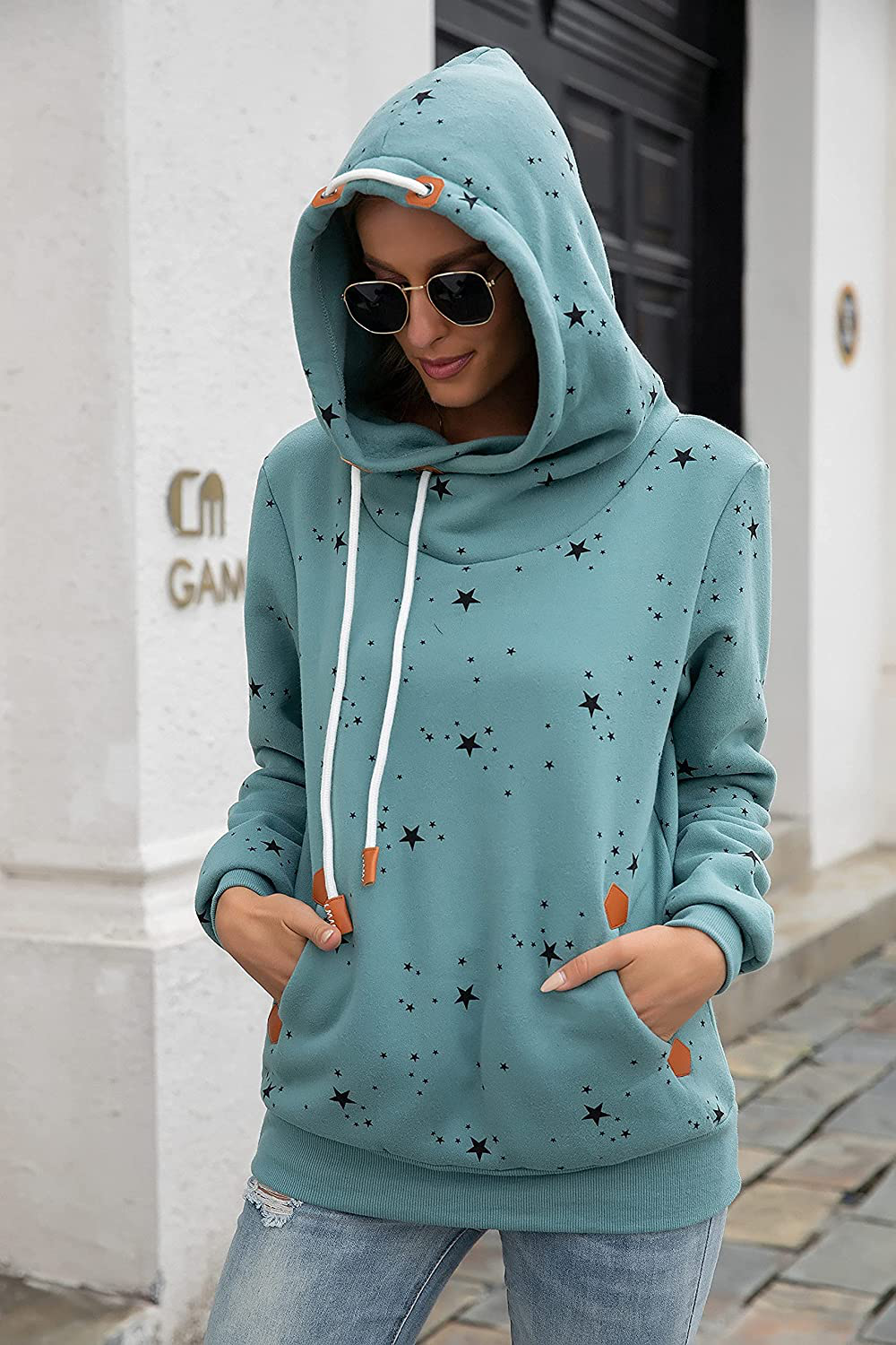Kapoohott Womens Hoodies Long Sleeve High Necked Printed Hoodies Casual Comply Pullover Sweatshirts with Pockets Apparel & Accessories > Clothing > Activewear Kylie Max   