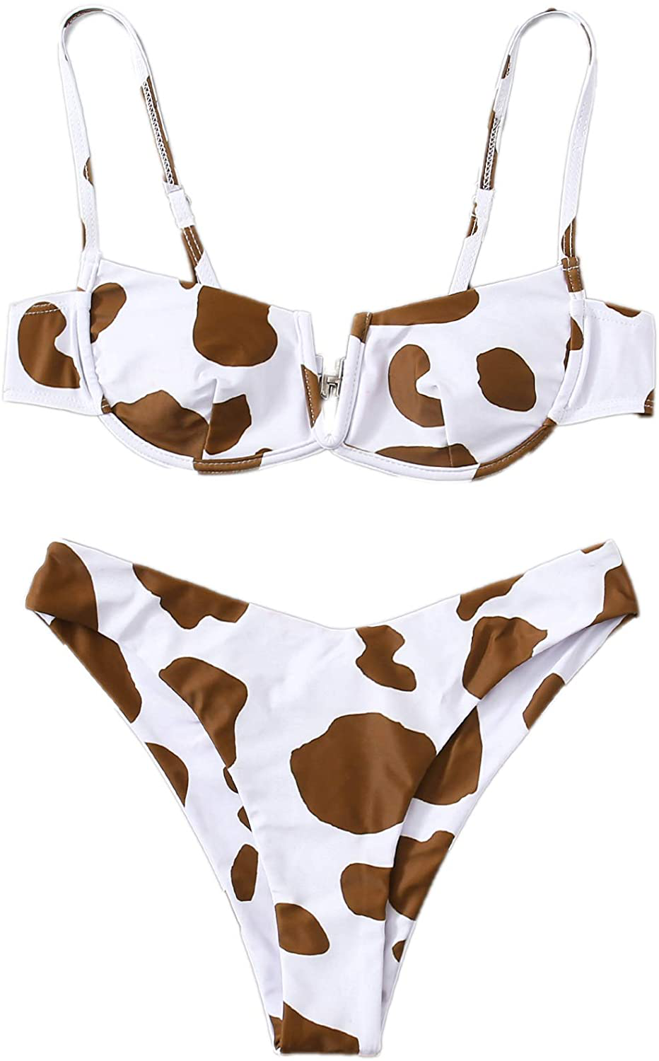 SweatyRocks Women's Sexy Bathing Suits Spaghetti Strap Floral Bikini Set Underwire Swimsuit Apparel & Accessories > Clothing > Swimwear SweatyRocks Cow Print Large 