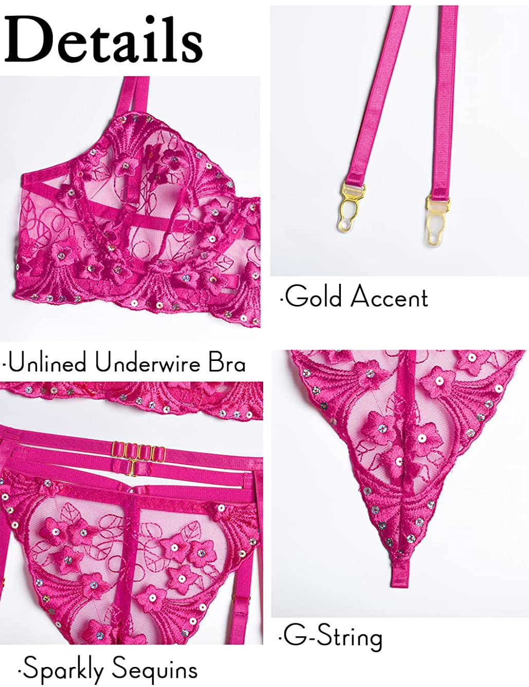 Kaei&Shi Sparkly Sequins, Heavily Embroidered, 3 Piece Lingerie（Without Stockings） Apparel & Accessories > Clothing > Underwear & Socks > Lingerie Kaei&Shi   