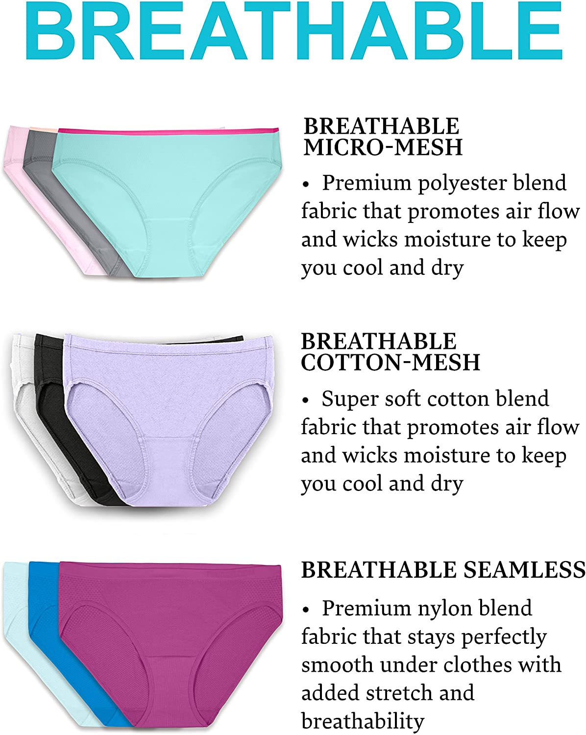 Fruit of the Loom Women'S Breathable Underwear (Regular & plus Size) Apparel & Accessories > Clothing > Underwear & Socks > Underwear Fruit of the Loom   
