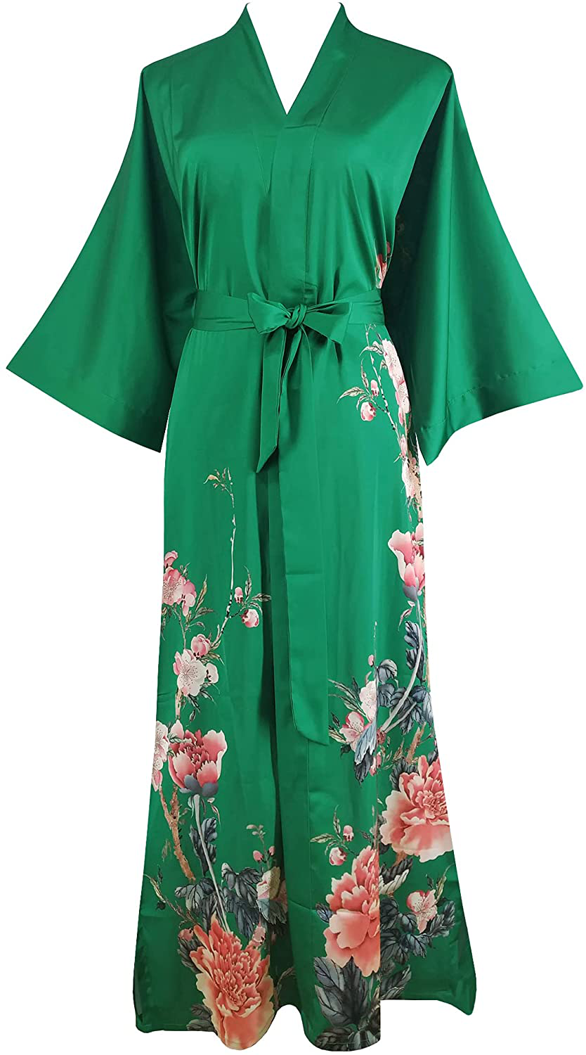 Ledamon Women'S Kimono Robe Long - Classic Pocket Floral Bathrobe Nightgown Apparel & Accessories > Clothing > Sleepwear & Loungewear > Robes Ledamon Emerald  