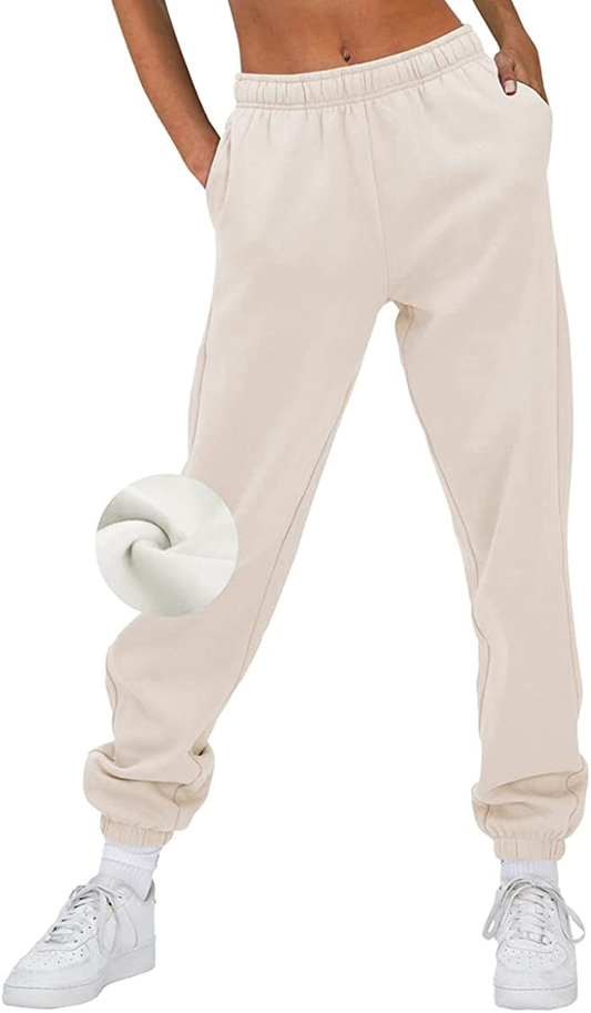 AUTOMET Women’S Winter Baggy Fleece Sweatpants High Waisted Joggers Pants Athletic Lounge Leggings with Pockets Apparel & Accessories > Clothing > Activewear Kylie Max   