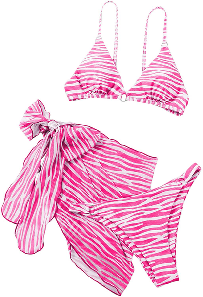 SOLY HUX Women's Wrap Triangle Bikini Bathing Suits with Mesh Beach Skirt 3 Piece Swimsuits Apparel & Accessories > Clothing > Swimwear KYLIE MAX Pink Medium 