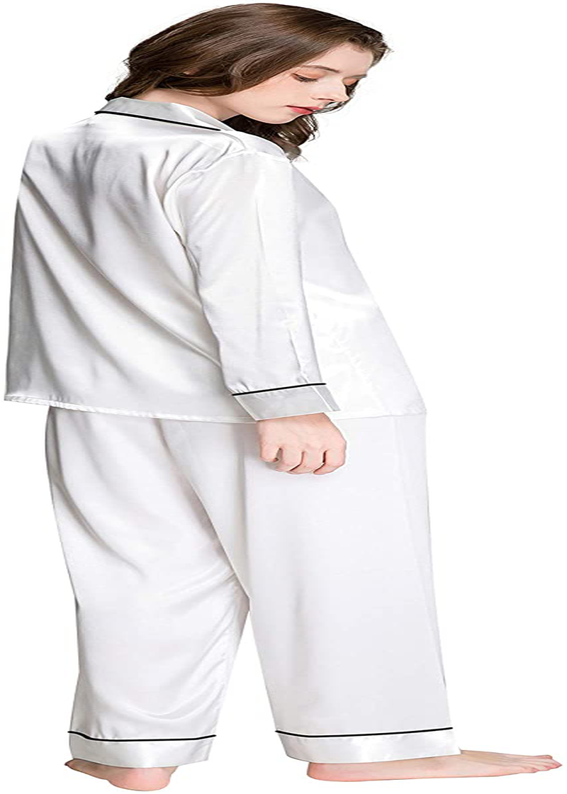 LONXU Womens Silk Satin Pajamas Set Button Down Sleepwear Loungewear XS~3XL Apparel & Accessories > Clothing > Sleepwear & Loungewear > Pajamas Lonxu White Large 
