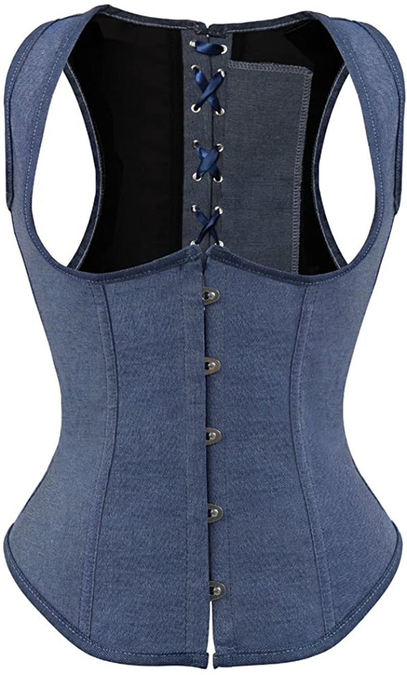 Frawirshau Women'S Gothic Steampunk Corset Bustier Waist Cincher Underbust Corset Vest Tank Top Apparel & Accessories > Clothing > Underwear & Socks > Lingerie frawirshau Blue-2808 4X-Large 