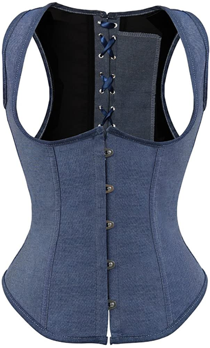 Frawirshau Women'S Gothic Steampunk Corset Bustier Waist Cincher Underbust Corset Vest Tank Top Apparel & Accessories > Clothing > Underwear & Socks > Lingerie frawirshau Blue-2808 4X-Large 