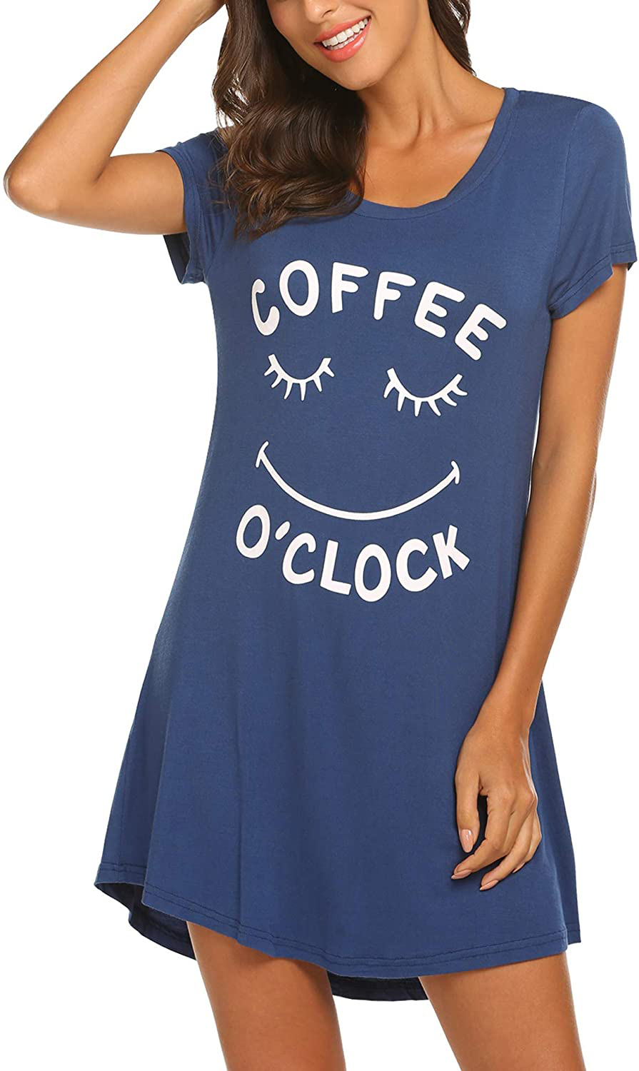 Hotouch Night Shirts Womens Nightgowns Cute round Neck Short Sleeve Printed Sleep Shirts Soft Sleepwear XS-XXL Apparel & Accessories > Clothing > Sleepwear & Loungewear > Nightgowns Kylie Max   