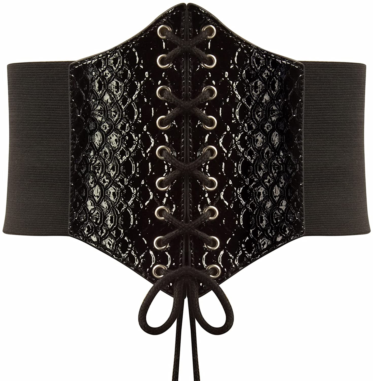 GRACE KARIN Lace-Up Cinch Belt Tied Corset Elastic Waist Belt Apparel & Accessories > Clothing Accessories > Belts GRACE KARIN Shinny Black#fish Scales Style Small 