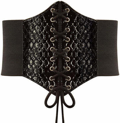 GRACE KARIN Lace-Up Cinch Belt Tied Corset Elastic Waist Belt Apparel & Accessories > Clothing Accessories > Belts GRACE KARIN Shinny Black#fish Scales Style Small 