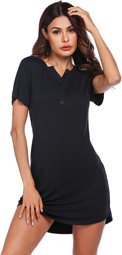 Ekouaer Women'S Nightgown Sleep Nightshirt Sleepshirt Button down Pajama Dress Sleepwear Apparel & Accessories > Clothing > Sleepwear & Loungewear > Nightgowns Kylie Max   