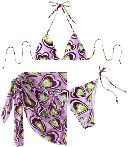 SOLY HUX Women'S Tie Dye Wrap Bikini Bathing Suits with Mesh Beach Skirt 3 Piece Swimsuits Apparel & Accessories > Clothing > Underwear & Socks > Lingerie KYLIE MAX Heart Purple Large 