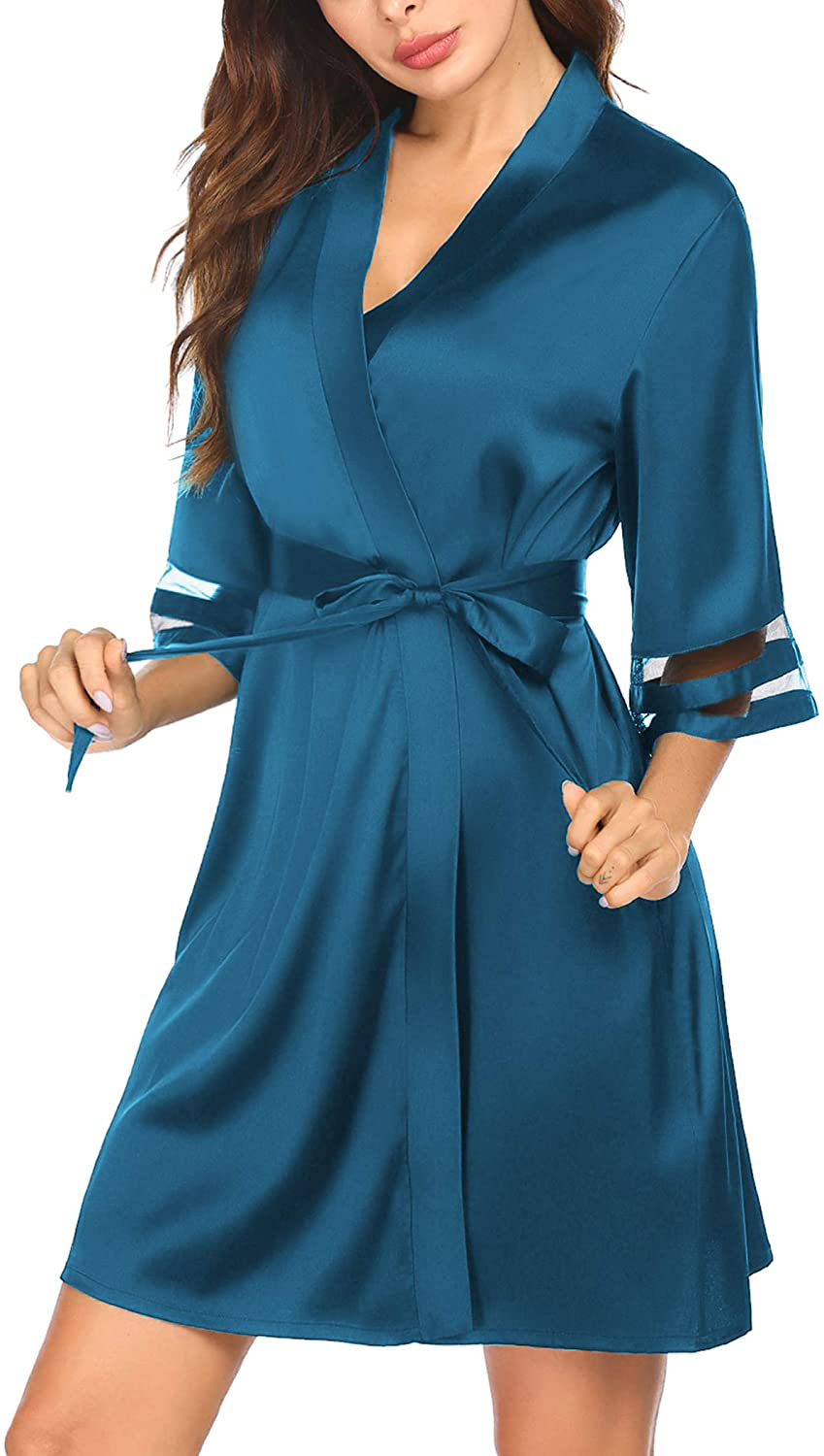 Ekouaer Womens Satin Robe Lightweight Kimono Bathrobe 3/4 Bell Sleeve Bridesmaid Bride Party Robes S-XXL Apparel & Accessories > Clothing > Sleepwear & Loungewear > Robes Ekouaer   