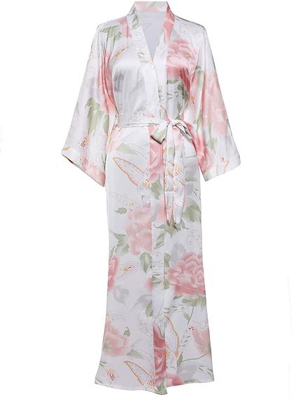 BABEYOND Long Print Kimono Robe Blouse Kimono Cover up Loose Cardigan Top Outwear Apparel & Accessories > Clothing > Sleepwear & Loungewear > Robes KYLIE MAX White  
