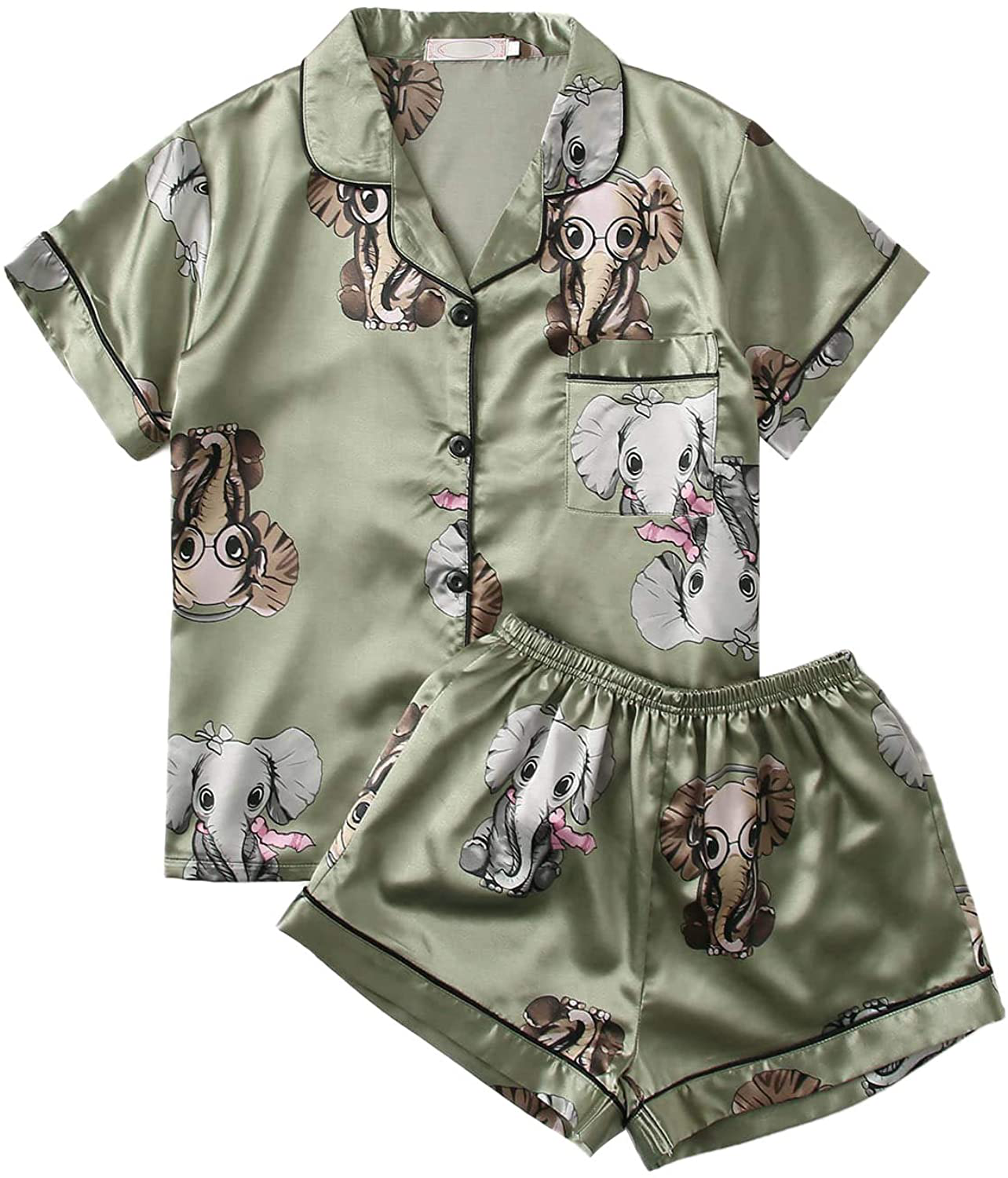 Floerns Women's Notch Collar Palm Leaf Print Sleepwear Two Piece Pajama Set Apparel & Accessories > Clothing > Sleepwear & Loungewear > Pajamas Floerns Light Green X-Small 