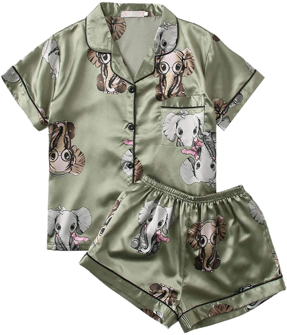 Floerns Women's Notch Collar Palm Leaf Print Sleepwear Two Piece Pajama Set Apparel & Accessories > Clothing > Sleepwear & Loungewear > Pajamas Floerns Light Green X-Small 