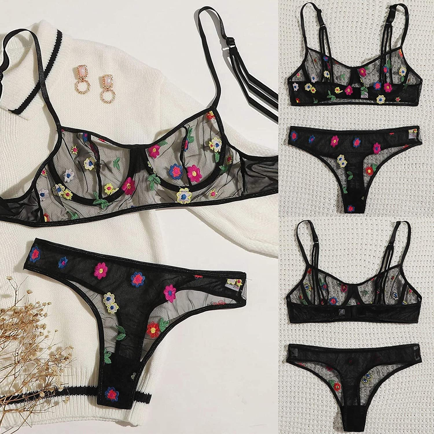 Women Perspective Strappy Bralette Sexy Sling Lingerie Teddy Corset Babydolls Chemise,Sleepwear Lace Bras&Thong Pajamas Set Apparel & Accessories > Clothing > Underwear & Socks > Shapewear aneralied   