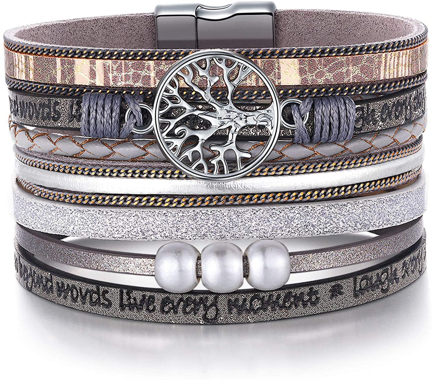 Inspirational Tree of Life Leather Bracelets for Women,Christmas Birthday Jewelry Gifts for Teen Girls Arts & Entertainment > Party & Celebration > Gift Giving Desimtion Grey  