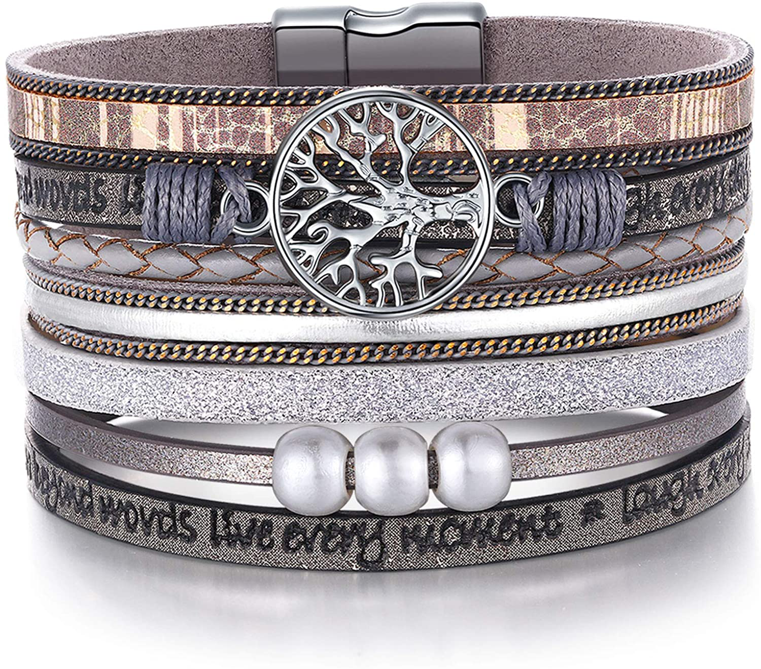 Inspirational Tree of Life Leather Bracelets for Women,Christmas Birthday Jewelry Gifts for Teen Girls Arts & Entertainment > Party & Celebration > Gift Giving Desimtion Grey  