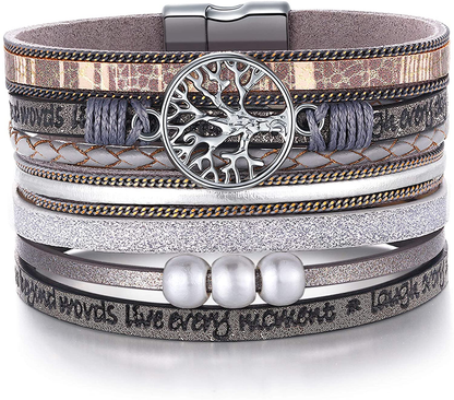 Inspirational Tree of Life Leather Bracelets for Women,Christmas Birthday Jewelry Gifts for Teen Girls Arts & Entertainment > Party & Celebration > Gift Giving Desimtion Grey  