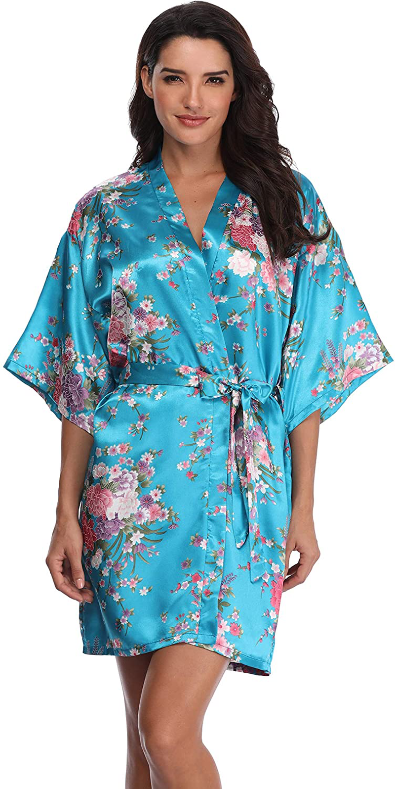 Women'S Floral Bride Bridesmaids Robe Satin Wedding Kimono Bridal Dressing Gown Sleepwear Apparel & Accessories > Clothing > Sleepwear & Loungewear > Robes Mignon Cromwell   