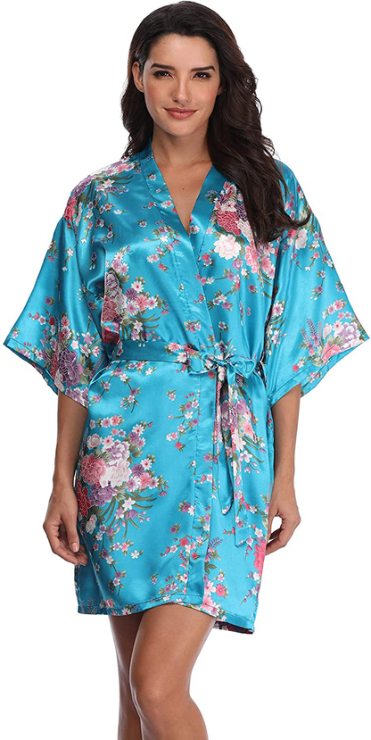 Women'S Floral Bride Bridesmaids Robe Satin Wedding Kimono Bridal Dressing Gown Sleepwear Apparel & Accessories > Clothing > Sleepwear & Loungewear > Robes Mignon Cromwell   