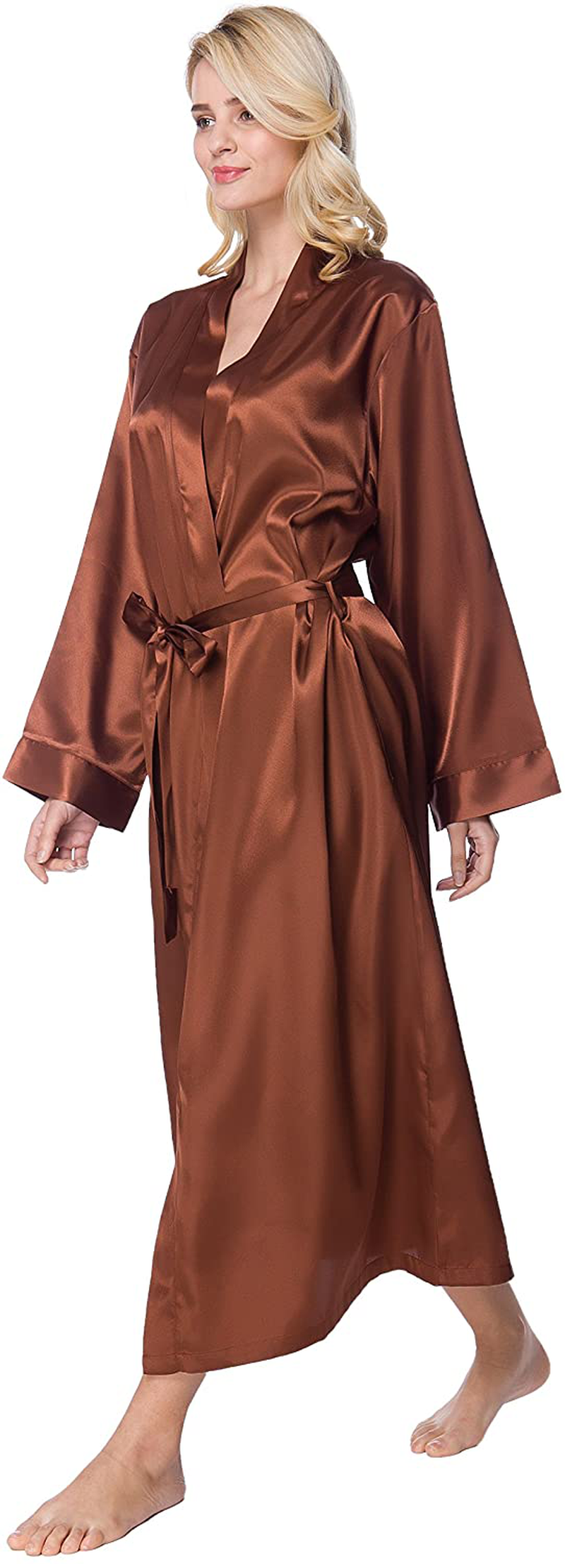 Lavenderi Women'S Long Classic Satin Kimono Lounge Bathrobe Robe Apparel & Accessories > Clothing > Sleepwear & Loungewear > Robes Lavenderi   