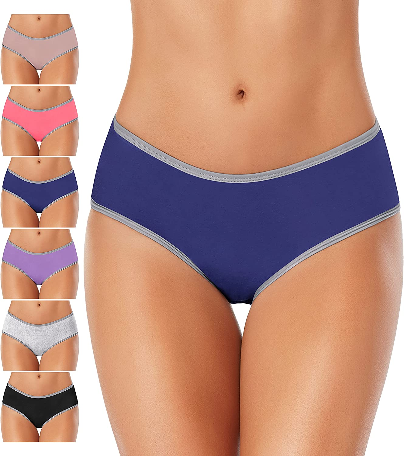 Cotton Full Coverage Underwear Womens Panties No Ride up Hipster Soft Breathable Stretch Bikini Ladies Briefs 6 Pack Apparel & Accessories > Clothing > Underwear & Socks > Underwear DUKAWA 6 Pack-multicolor B XX-Large 