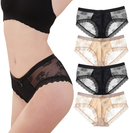 LEVAO Womens Bikini Panties Underwear Lace Hipster Seamless Sexy Hi Cuts Pack 6 Apparel & Accessories > Clothing > Underwear & Socks > Underwear LEVAO 4 Pack Large 