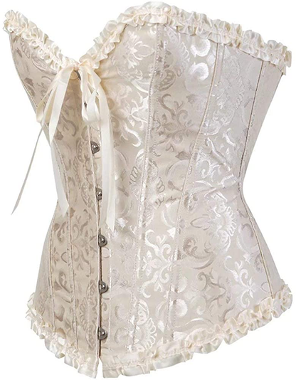 Women'S Lacing Corset Top Satin Floral Boned Overbust Body Shaper Bustier Apparel & Accessories > Clothing > Underwear & Socks > Lingerie SHYMMUO   