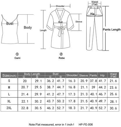 Escalier Women'S Silk Satin Pajamas Set 3 Pcs Floral Silky Pj Sets Sleepwear Cami Nightwear with Robe and Pant Apparel & Accessories > Clothing > Sleepwear & Loungewear Kylie Max   