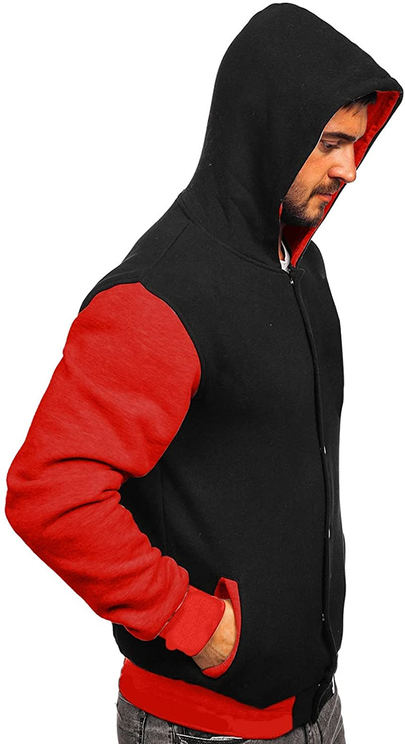 Merthy Mens Classic Varsity Baseball Jackets with Hood Casual Slim Fit Snap Buttons Cotton Uniform Bomber Jackets Coats Apparel & Accessories > Clothing > Underwear & Socks > Shapewear Merthy   