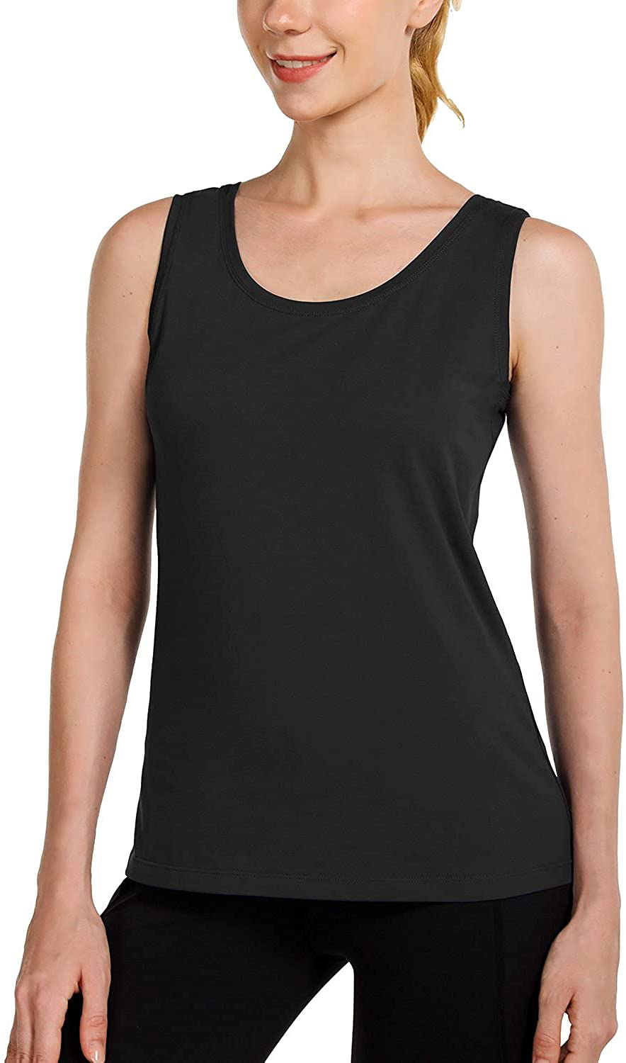 BALEAF Women'S Wide Strap Cotton Workout Tank Tops Yoga Crewneck Sleeveless Shirts Apparel & Accessories > Clothing > Activewear Kylie Max   