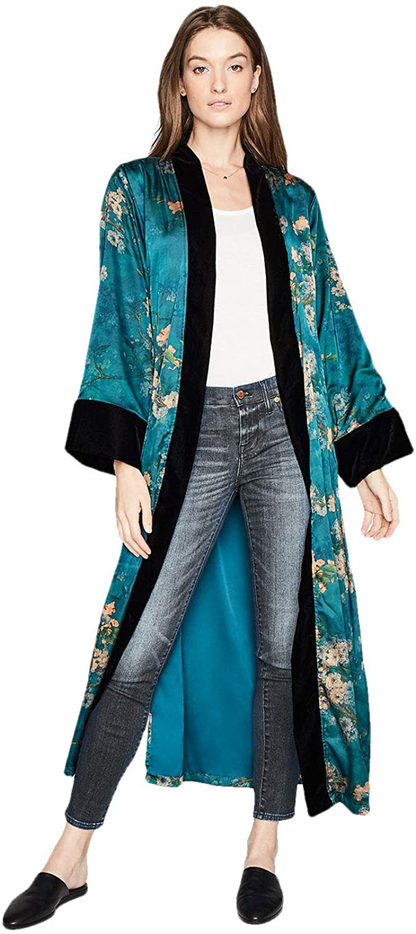 KIM+ONO Women'S Kimono Wrap - Watercolor Floral Apparel & Accessories > Clothing > Sleepwear & Loungewear > Robes KIM+ONO Haruka- Teal  