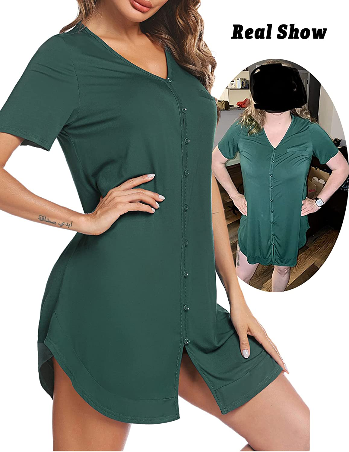Avidlove Women'S Nightshirt Short Sleeve Button down Nightgown V-Neck Boyfriend Sleepshirt Pajama Dress Apparel & Accessories > Clothing > Sleepwear & Loungewear > Nightgowns Kylie Max   