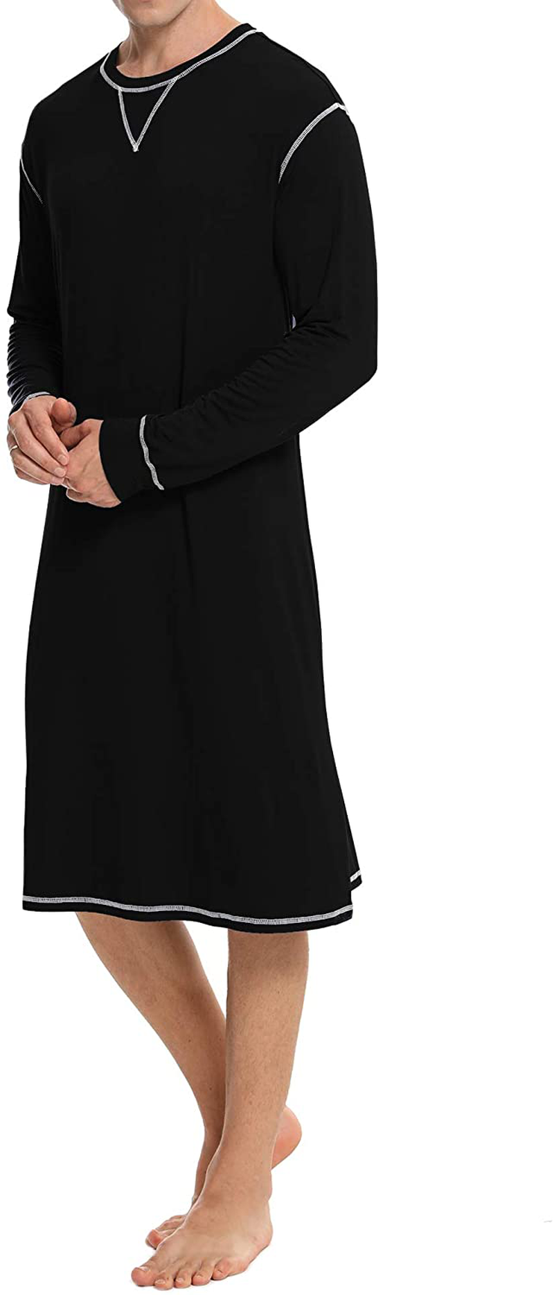 SWOMOG Men'S Nightshirt Long Sleeve Crewneck Modal Nightgown Loose Comfy Sleep Shirt Apparel & Accessories > Clothing > Sleepwear & Loungewear > Nightgowns Kylie Max   