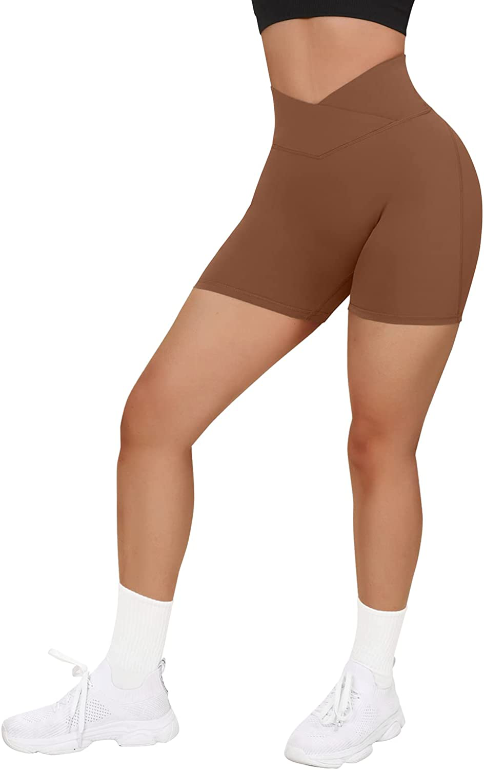 MOOSLOVER Women V Cross Waist Workout Shorts Butt Lifting High Waisted Biker Shorts Apparel & Accessories > Clothing > Shorts Kylie Max   
