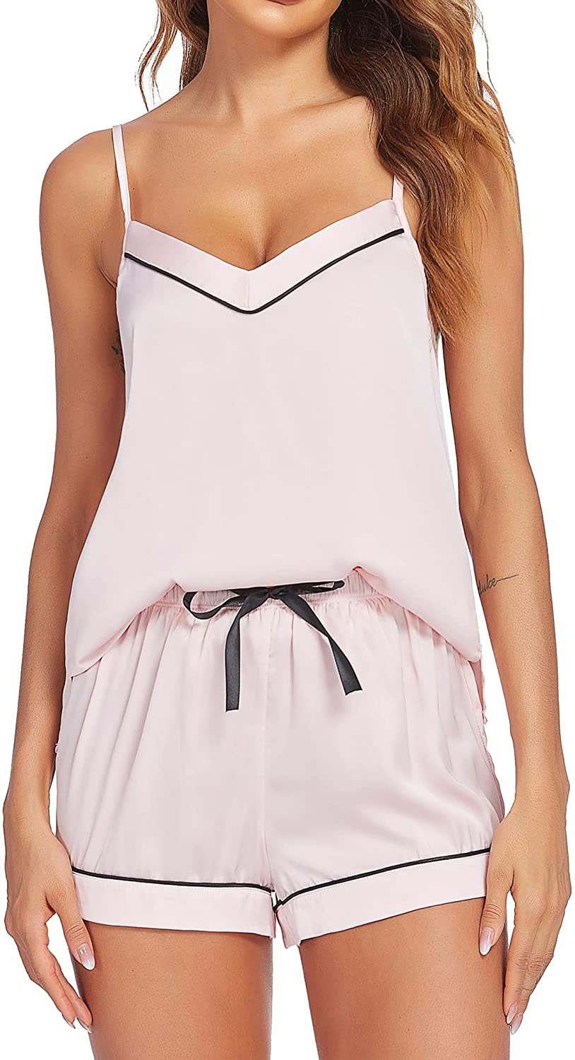 Ekouaer Satin Pajamas Women'S Soft Sleepwear Sexy Lingerie Silk Cami Shorts Set Nightwear S-XXL Apparel & Accessories > Clothing > Sleepwear & Loungewear Kylie Max   