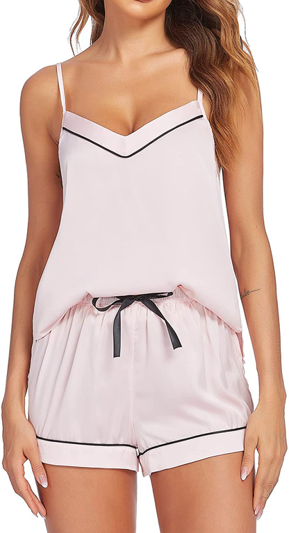 Ekouaer Satin Pajamas Women'S Soft Sleepwear Sexy Lingerie Silk Cami Shorts Set Nightwear S-XXL Apparel & Accessories > Clothing > Sleepwear & Loungewear Kylie Max   
