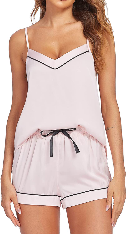 Ekouaer Satin Pajamas Women'S Soft Sleepwear Sexy Lingerie Silk Cami Shorts Set Nightwear S-XXL Apparel & Accessories > Clothing > Sleepwear & Loungewear Kylie Max   