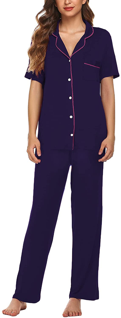 Avidlove Women Pajamas Set Notch Collar Soft Sleepwear Pjs Short Sleeve Button Down Nightwear with Long Pants Apparel & Accessories > Clothing > Sleepwear & Loungewear > Pajamas Avidlove   
