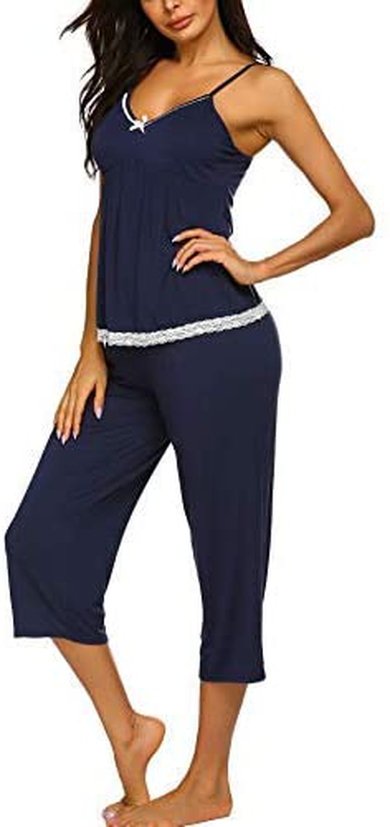 Ekouaer Womens Pajamas Set V-Neck Cami Top and Capris Pants Sleepwear Pjs Set S-XXL Apparel & Accessories > Clothing > Sleepwear & Loungewear Kylie Max   