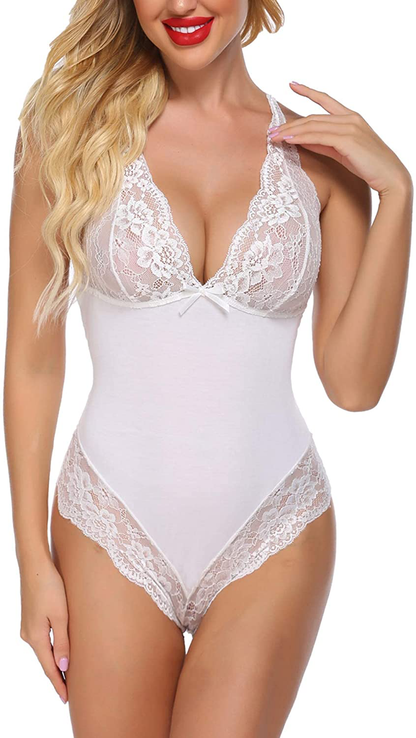 Avidlove Women Lingerie Bodysuit Snap Crotch Teddy One Piece Babydoll Apparel & Accessories > Clothing > Underwear & Socks > Lingerie Avidlove White X-Large 