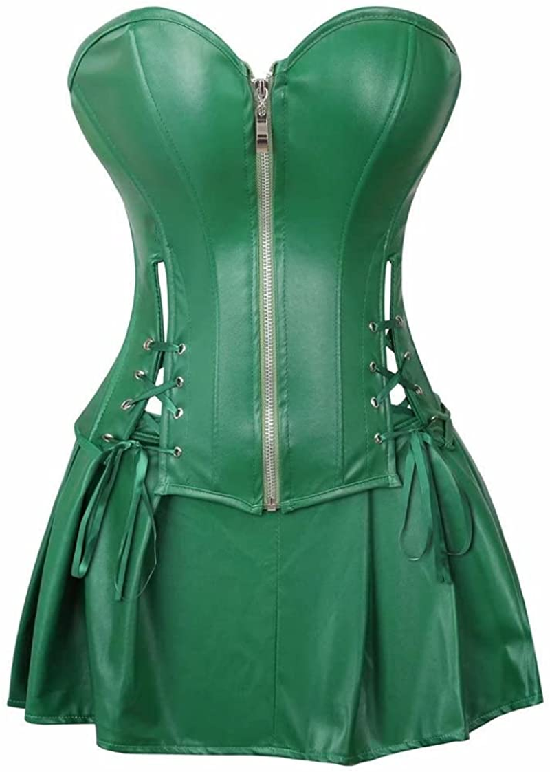 Leather Corsets for Women Bustier Lingerie Top Punk Rock Waist Cincher Basque Halloween Costume Apparel & Accessories > Clothing > Underwear & Socks > Lingerie jutrisujo Leather 5802green-s 3X-Large 